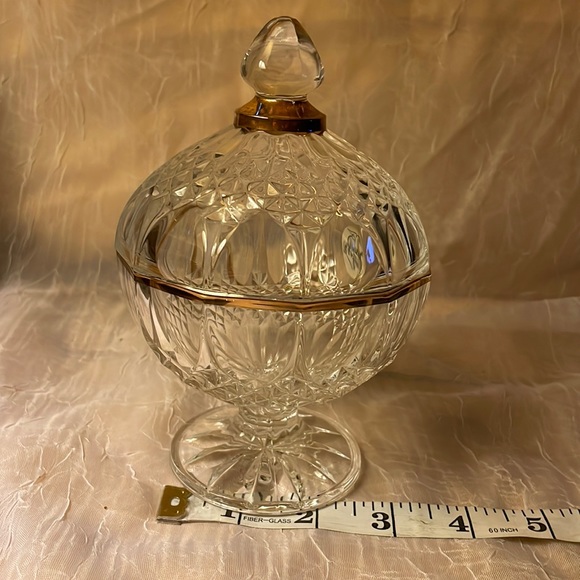 Cristal D’Arques-genuine lead crystal small candy dish w/gold rim & top, cut d… - Picture 7 of 7